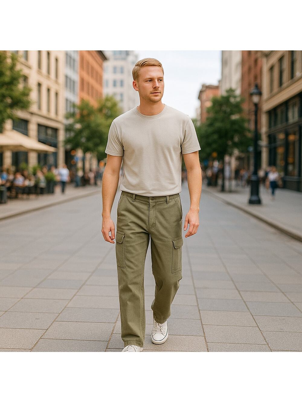 Y2K Structure Olive Cargo Pants 100% Cotton W31 L32.5 Utility Pockets